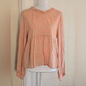 NEW Olivaceous Blush Peach Ruffle-Neck Peplum Blouse